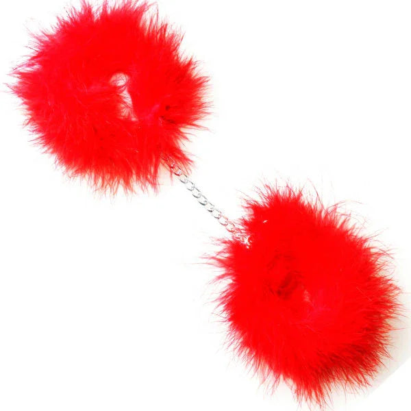 Esposas rojas de marabú con cadena de metal, conjunto de dos piezas