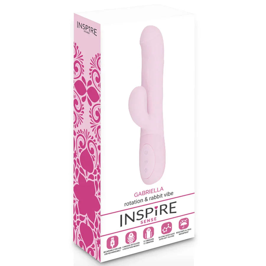 Vibrador rosa GABRIELLA INSPIRE SENSE con caja blanca y forma de báculo