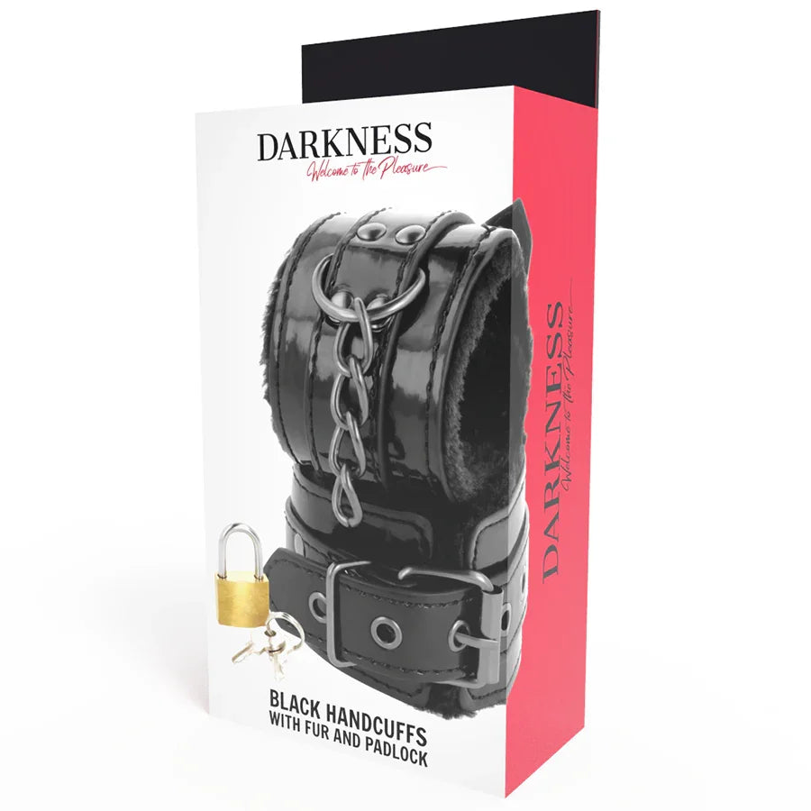 Esposas negras de cuero con candado en caja DARKNESS
